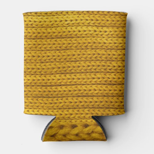 Yellow Knitted Fabric Yarn Texture Can Cooler