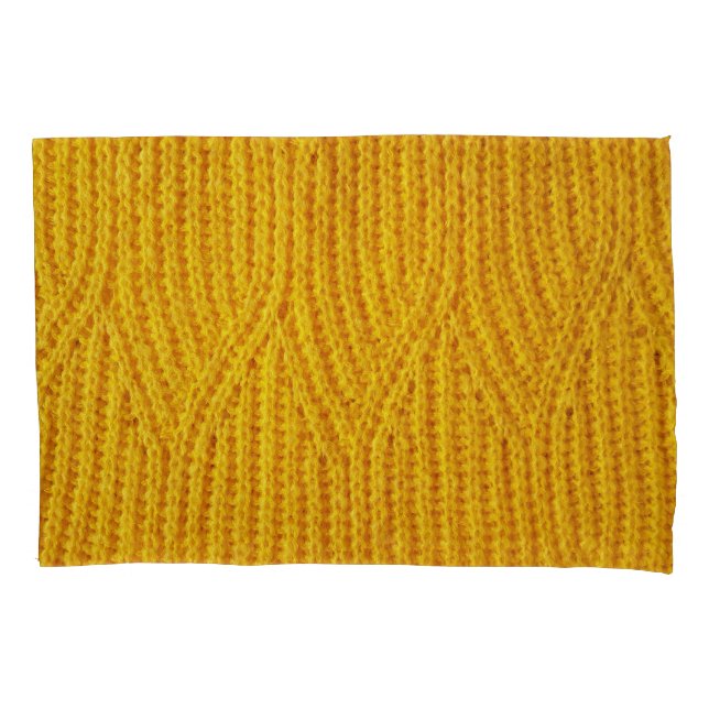 Yellow Knitted: Textile Surface Background. Pillow Case (Front)