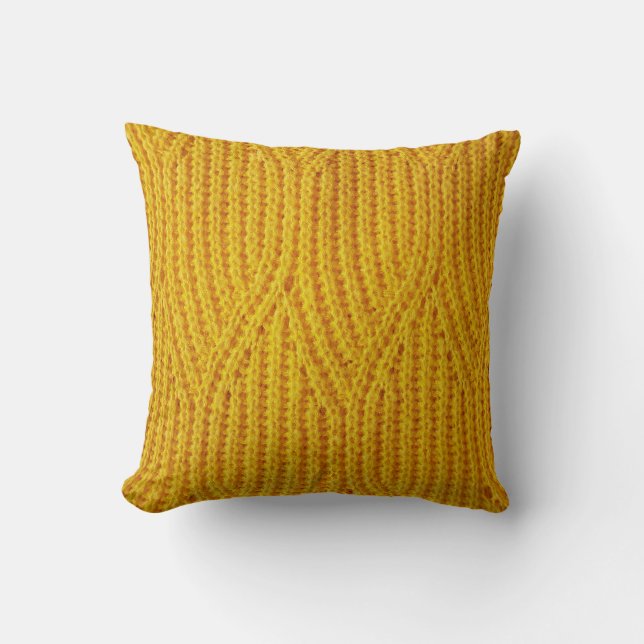 Yellow Knitted: Textile Surface Background. Throw Pillow (Front)