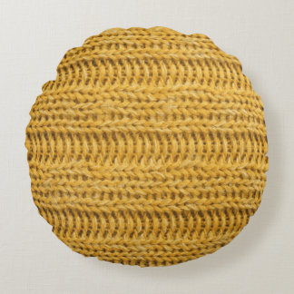 Yellow Knitted Textured Trendy Background Round Pillow