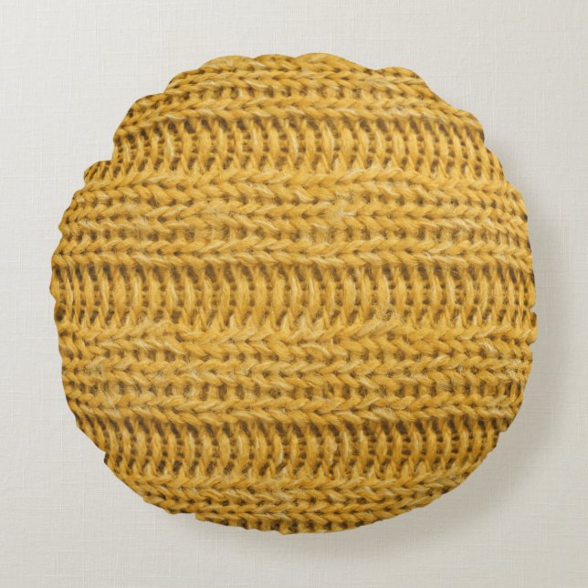Yellow Knitted Textured Trendy Background Round Pillow (Front)