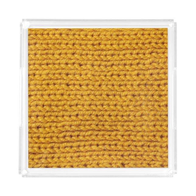 Yellow knitted wool, high-resolution texture. acrylic tray (Front)