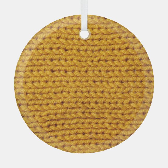 Yellow knitted wool, high-resolution texture. glass ornament (Front)