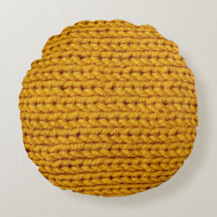 Yellow knitted wool, high-resolution texture. round pillow