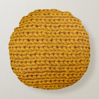 Yellow knitted wool, high-resolution texture. round pillow