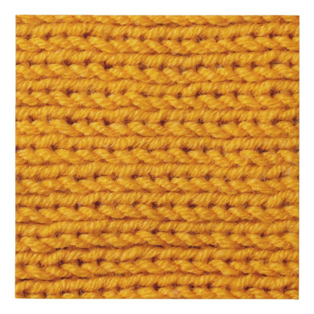 Yellow knitted wool texture background pattern wit faux canvas print (Front)