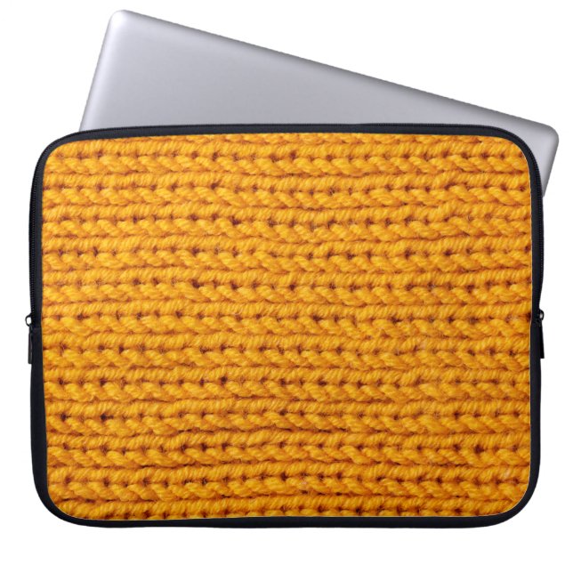 Yellow knitted wool texture background pattern wit laptop sleeve (Front)