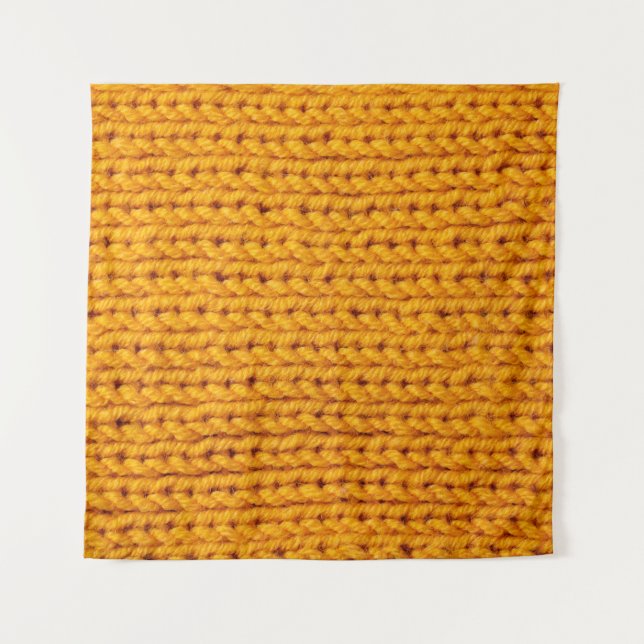 Yellow knitted wool texture background pattern wit tapestry (Front)