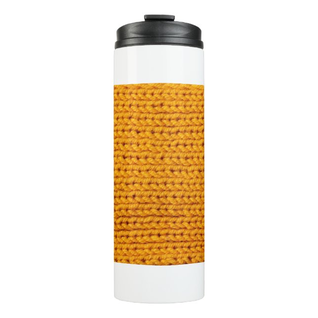 Yellow knitted wool texture background pattern wit thermal tumbler (Front)