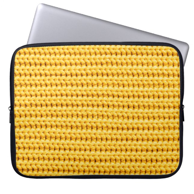 Yellow knitted woolen fabric background laptop sleeve (Front)