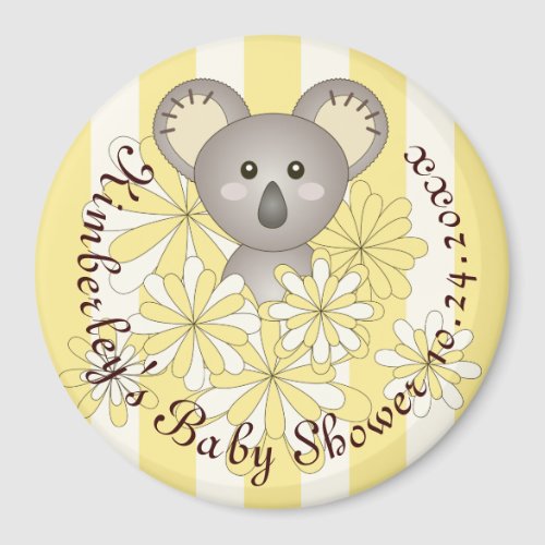 Yellow Koala Gender Neutral Baby Shower Favor Magnet