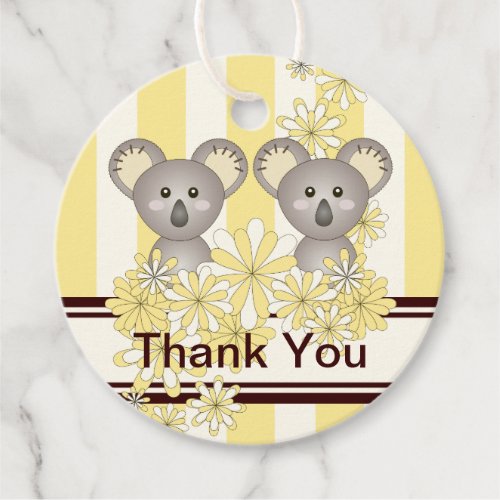 Yellow Koala Twin Baby Shower  Birthday Thank You Favor Tags