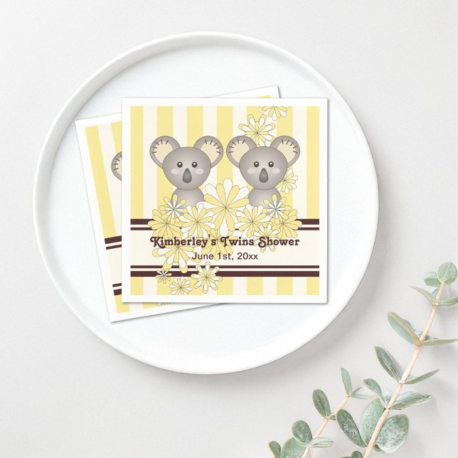 Yellow Koala Twin Baby Shower / Kids Birthday  Napkins (Creator Uploaded)