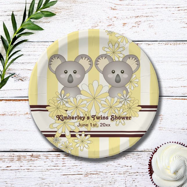 Yellow Koala Twin Baby Shower / Kids Birthday Paper Plates (Creator Uploaded)