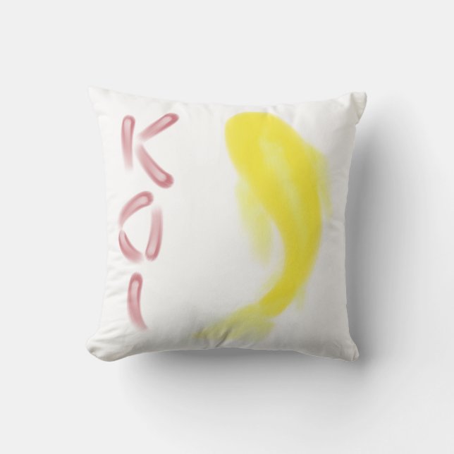 Yellow Koi Fish w/ Red "KOI" Throw Pillow (Front)