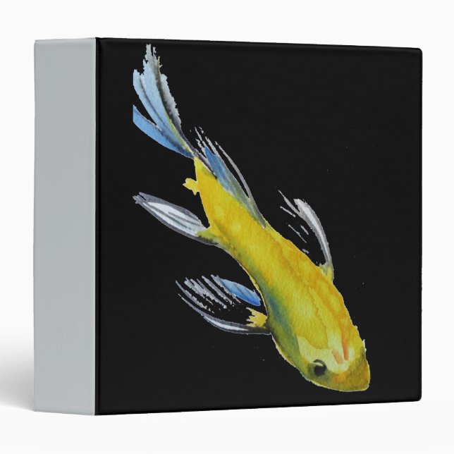 Yellow Koi fish watercolour Japanese art 3 Ring Binder (Front/Spine)