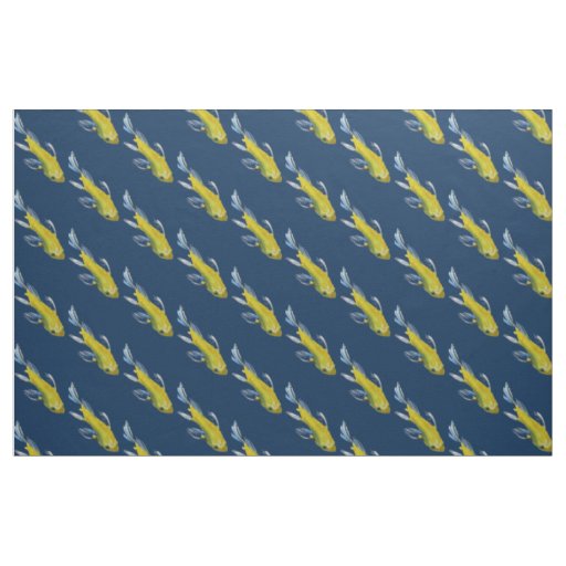 Yellow Koi fish watercolour Japanese art Fabric