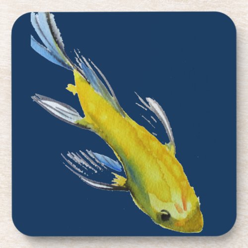 Yellow koi Japanese carp watercolour art fish Beverage Coaster