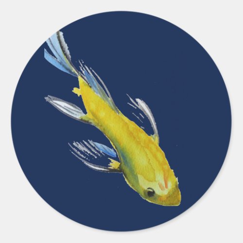 Yellow koi Japanese carp watercolour art fish Classic Round Sticker