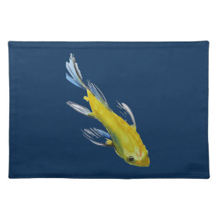 Yellow koi Japanese carp watercolour art fish Cloth Placemat