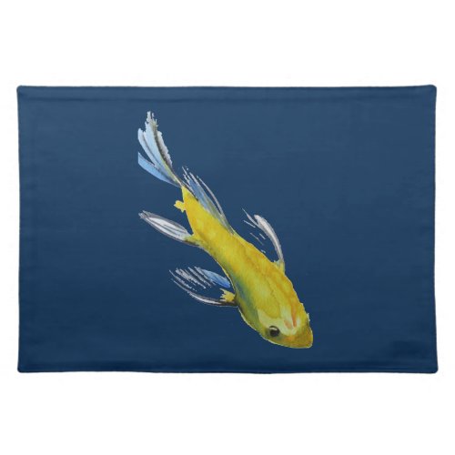 Yellow koi Japanese carp watercolour art fish Cloth Placemat