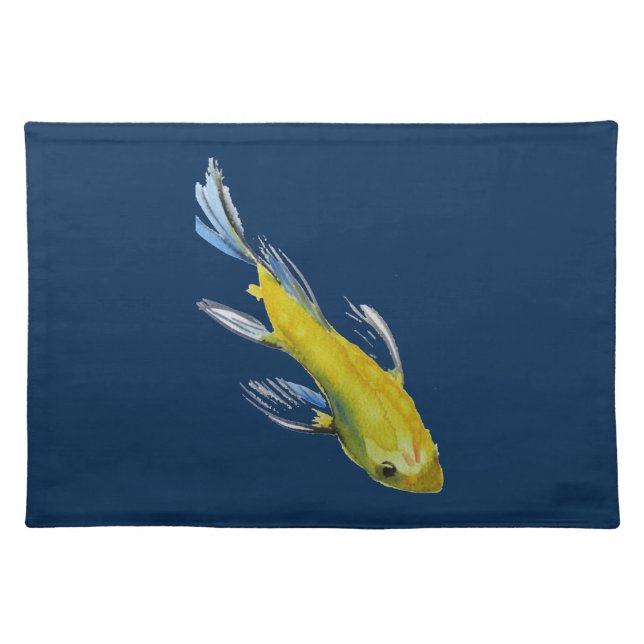 Yellow koi Japanese carp watercolour art fish Cloth Placemat (Front)