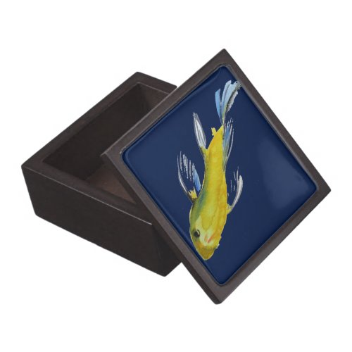 Yellow koi Japanese carp watercolour art fish Jewelry Box