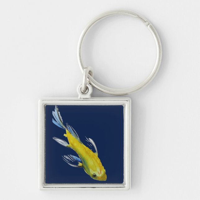 Yellow koi Japanese carp watercolour art fish Keychain (Front)