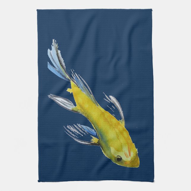 Yellow koi Japanese carp watercolour art fish Kitchen Towel (Vertical)