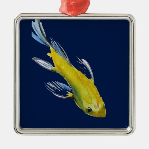 Yellow koi Japanese carp watercolour art fish Metal Ornament