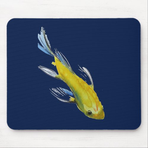 Yellow koi Japanese carp watercolour art fish Mouse Pad