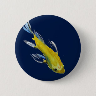 Yellow koi Japanese carp watercolour art fish Pinback Button