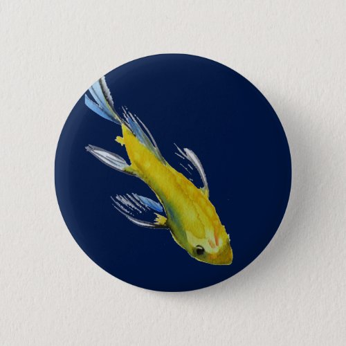 Yellow koi Japanese carp watercolour art fish Pinback Button
