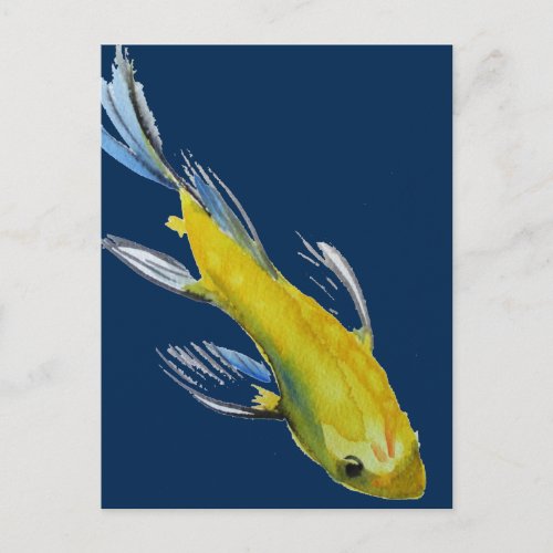Yellow koi Japanese carp watercolour art fish Postcard