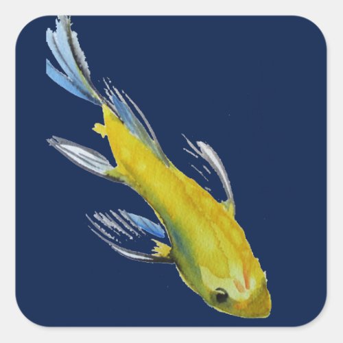 Yellow koi Japanese carp watercolour art fish Square Sticker