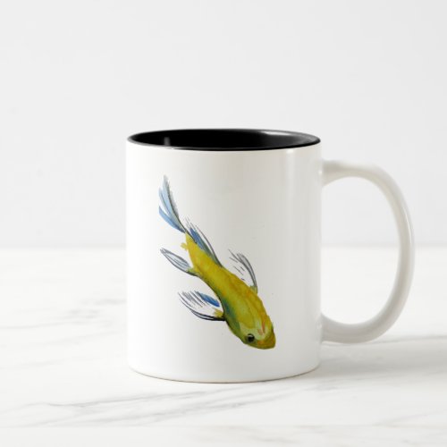 Yellow koi Japanese carp watercolour art fish Two_Tone Coffee Mug