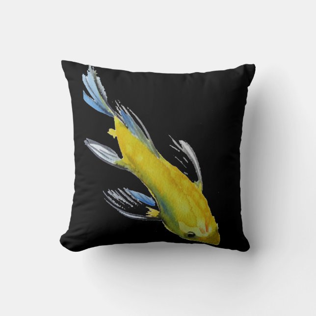 Yellow Koi Japanese watercolour fish art Throw Pillow (Front)
