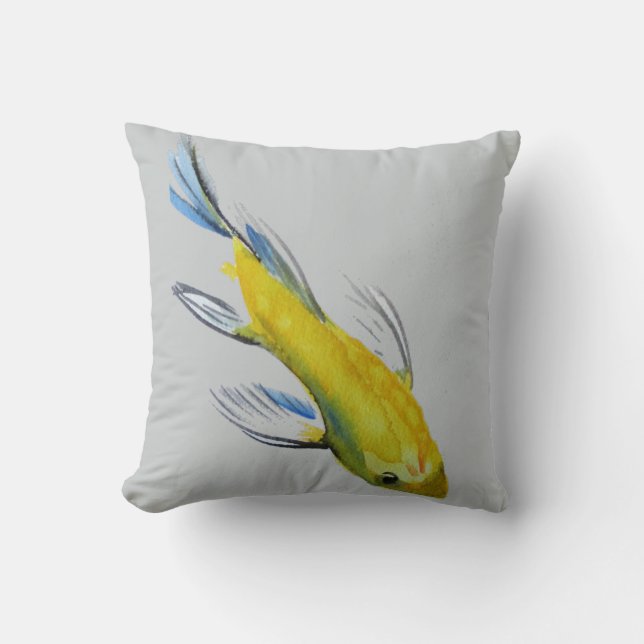 Yellow Koi Japanese watercolour fish art Throw Pillow (Front)