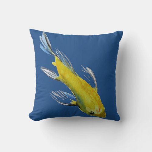 Yellow Koi Japanese watercolour fish art Throw Pillow