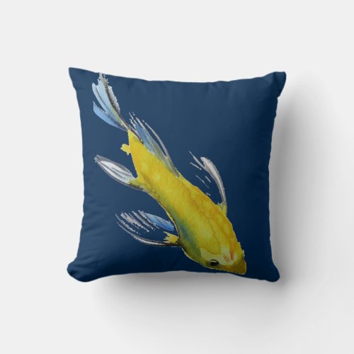 Yellow Koi Japanese watercolour fish art Throw Pillow