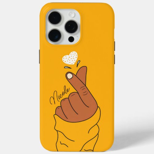 Yellow Korean Finger Love Heart Sign Warm Skin iPhone 15 Pro Max Case