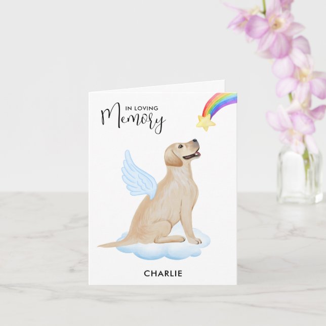 Yellow Lab Angel Dog Personalize Pet Loss Sympathy Card (Orchid)
