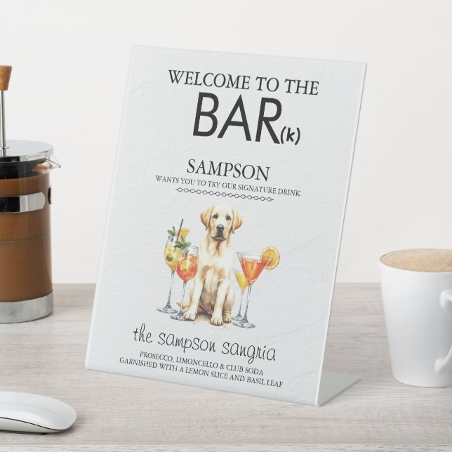 Yellow Lab Bar Pedestal Sign (In SItu)