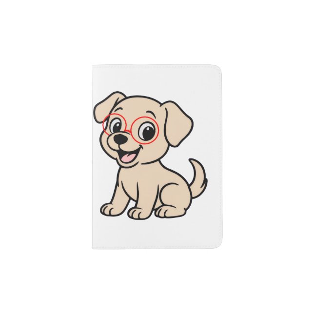 Yellow Lab Cartoon with Glasses Passport Holder (Front)