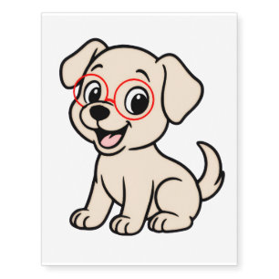 Yellow Lab Cartoon with Glasses Temporary Tattoos
