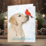 Yellow Lab Christmas Cardinal Cute Labrador Dog Holiday Card at Zazzle