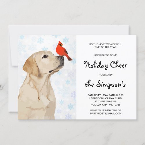 Yellow Lab Christmas Cardinal _ Cute Labrador Dog Invitation