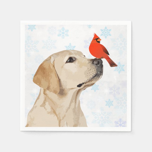 Yellow Lab Christmas Cardinal - Cute Labrador Dog Napkins (Front)