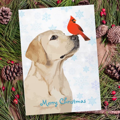 Yellow Lab Christmas Cardinal _ Labrador Cute Dog Holiday Card