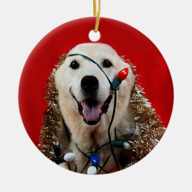 Yellow lab Christmas Ceramic Ornament (Front)